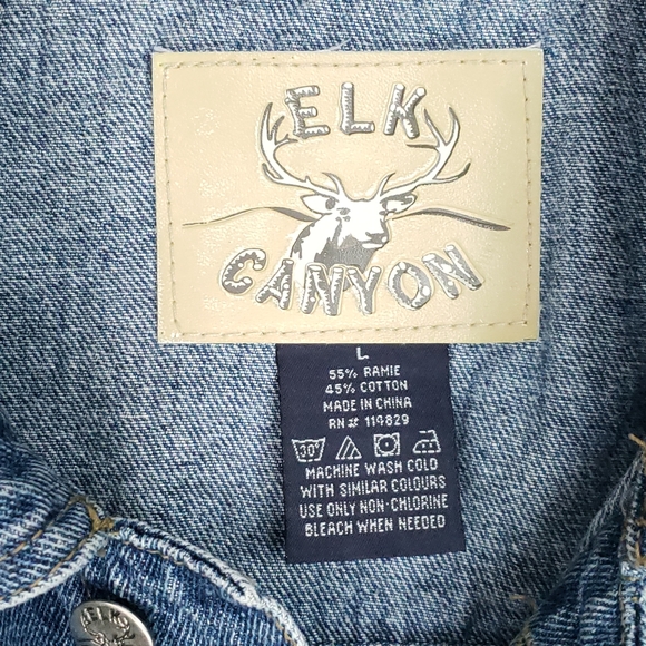Elk Canyon Embroidered Deer Buck Denim Jean Jacket Hunting Men's Large - Picture 8 of 15
